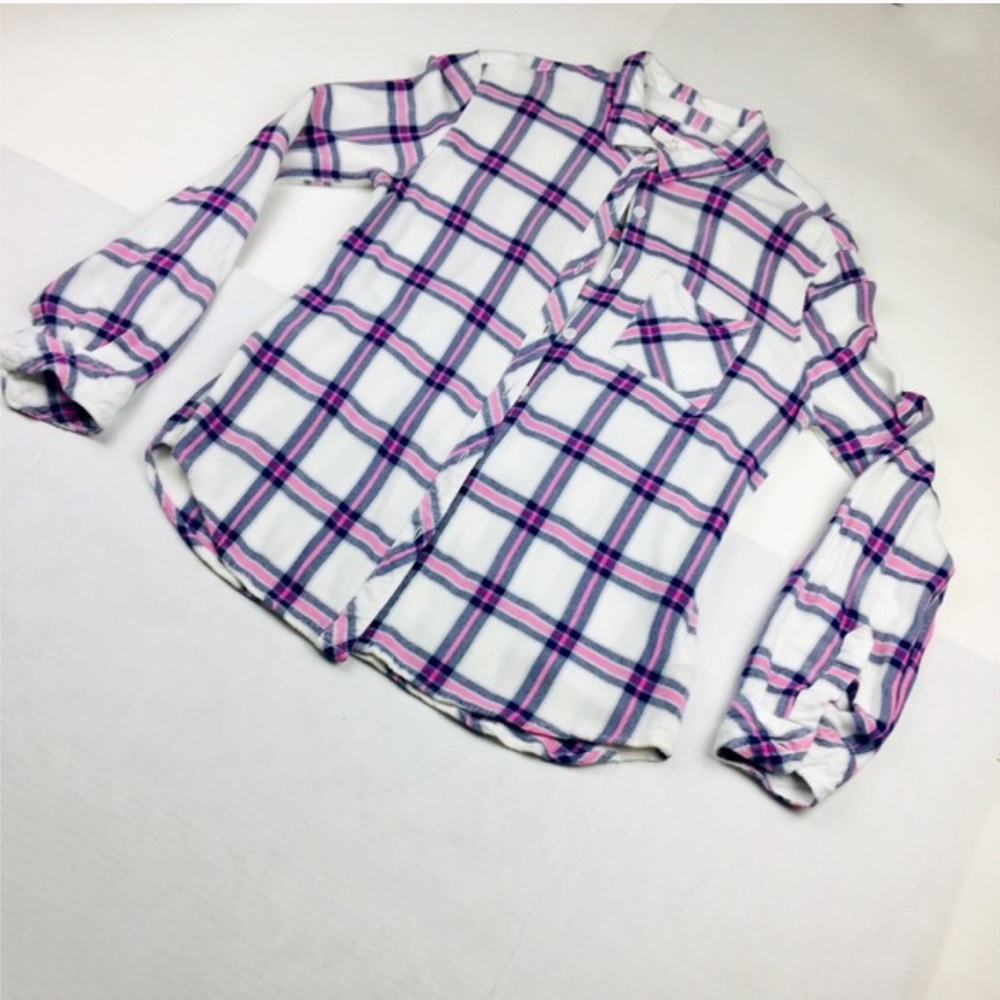 BLL New York Pink Blue Plaid Rayon Button Down Shirt S Long Sleeve Fall